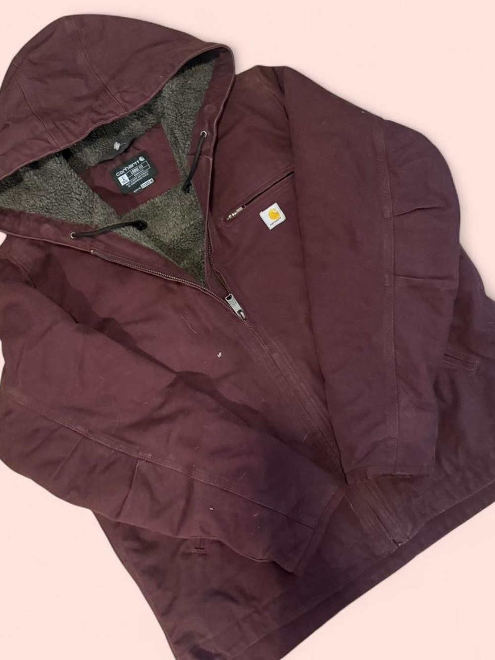 Carhartt Burgundy Hooded Sherpa-Lined Work Jacket